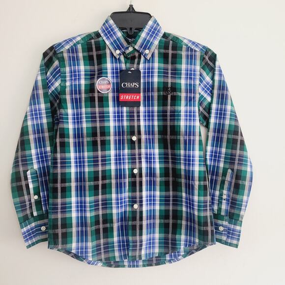 New Chaps 8 Stretch plaid button down - Picture 1 of 2